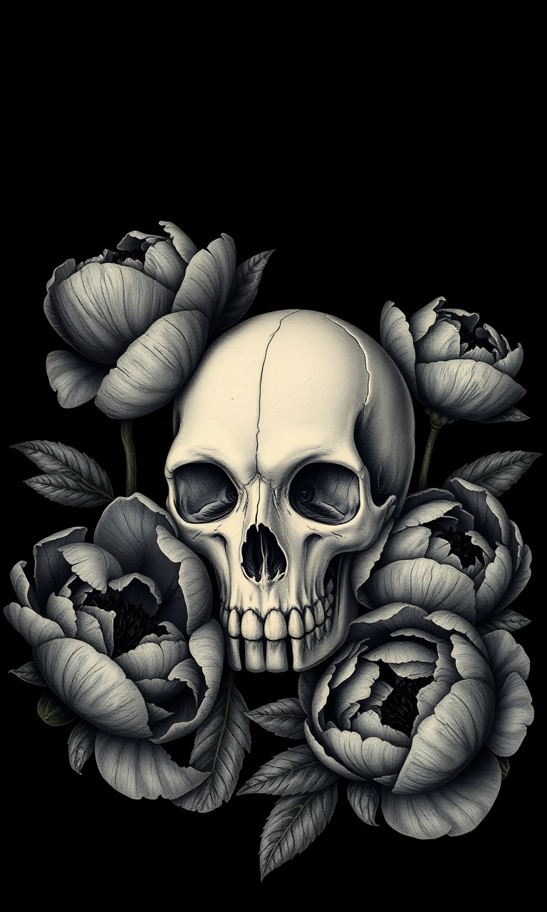 Skull & Peonies · Scrimshaw — Bone Orchard tough phone case