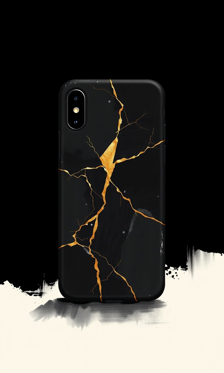Kintsugi Noir · Ink — Obsidian Geometry tough phone case